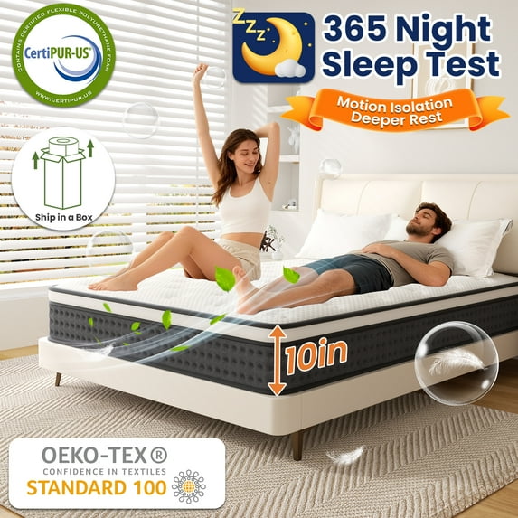 Full Size Mattress, Gusoul 10 inch Medium Comfort Tight Top Memory Foam with Pressure Relief and Motion Isolation, Hybrid Full Mattresses in a Box