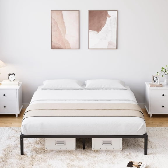 10 Inch Full Size Metal Platform Bed Frame, Storage, Heavy Duty, No Box Spring Needed, Black