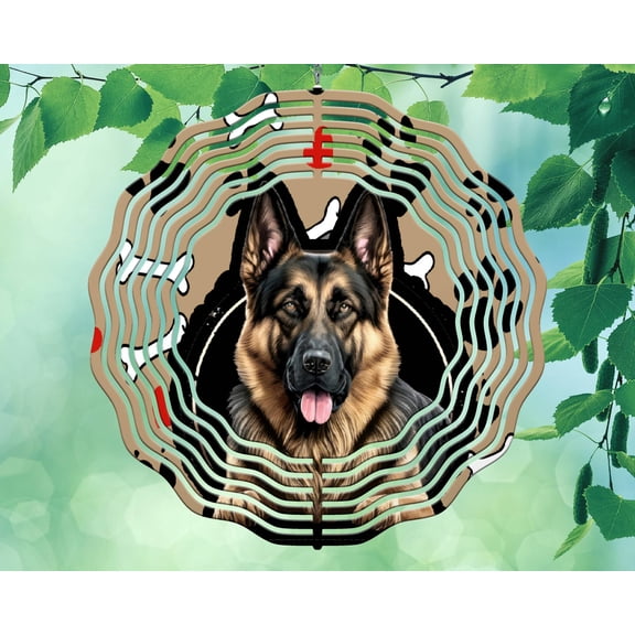 10 Inch German Shepherd GSD Dog Puppy Wind Spinner Yard Decor Aluminum Sublimated Garden Art Indoor Outdoor 3D Kinetic