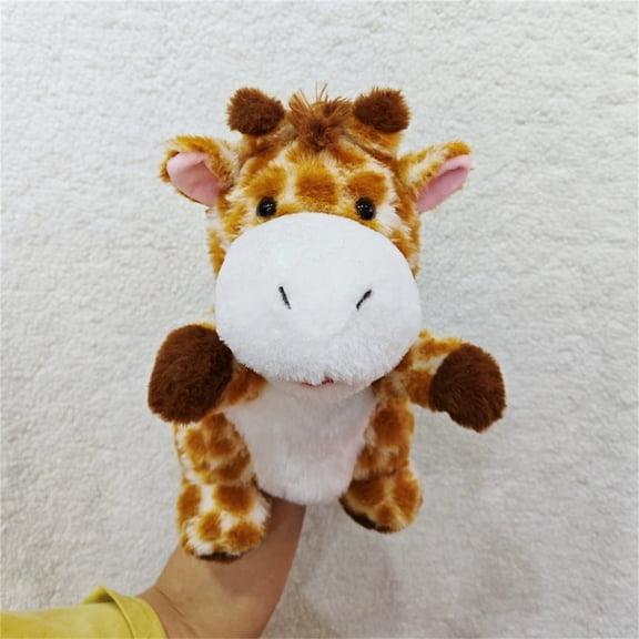 10 Inch Giraffe Hand Puppet Plush Safari Animal Toy with Movable Mouth for Role Play Storytelling and Interactive Educational Theater Performances, Brown