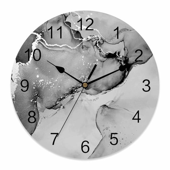 10 Inch Gray Abstract Wall Clock, Silver Marble Ripples Clouds Luxury Fluid Art Battery Operated Silent Non Ticking Clocks, Easy to Read Round Wall Clock for Kitchen/Living Room/Bedroom/Bathroom