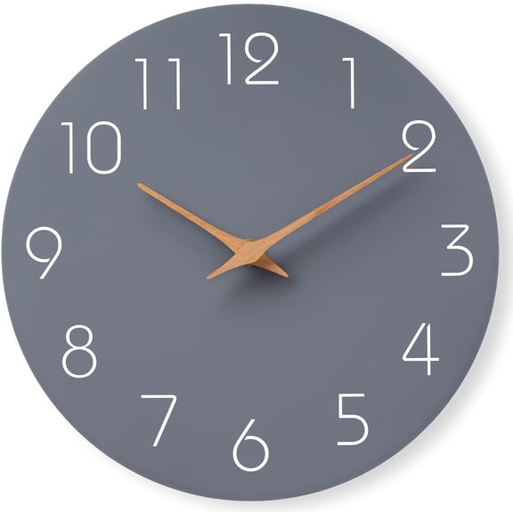10 Inch Gray Wall Clock Battery Operated Silent Non Ticking Modern Simple Minimalist Decorative for Kitchen Bedroom Office Living Room
