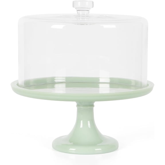 10-Inch Green Jadeite Cake Stand with Glass Dome