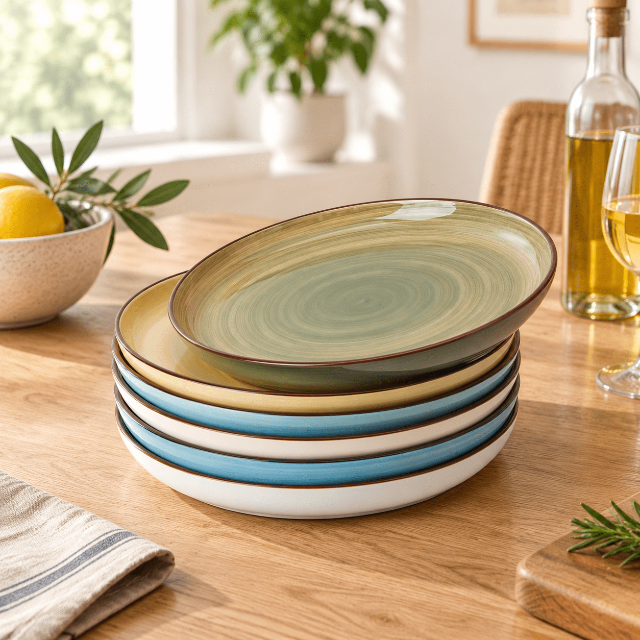 Main Course Dinner Set 10 Inch Green Series Porcelain Round Dinner Plates Set of 6 for Main ...