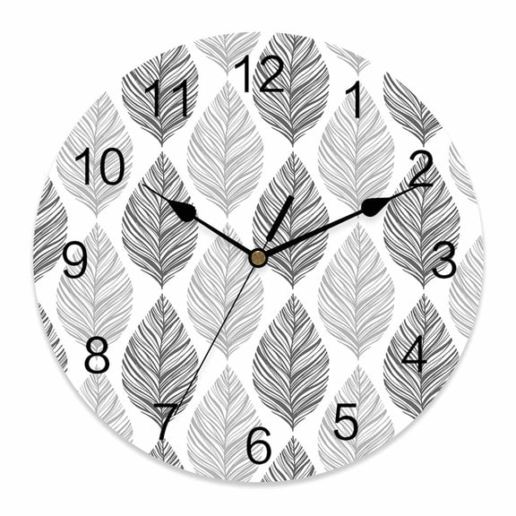 10 Inch Grey Olive Wall Clock, Leaf Texture Watercolor Battery Operated Silent Non Ticking Clocks, Easy to Read Round Wall Clock for Kitchen/Living Room/Bedroom/Bathroom