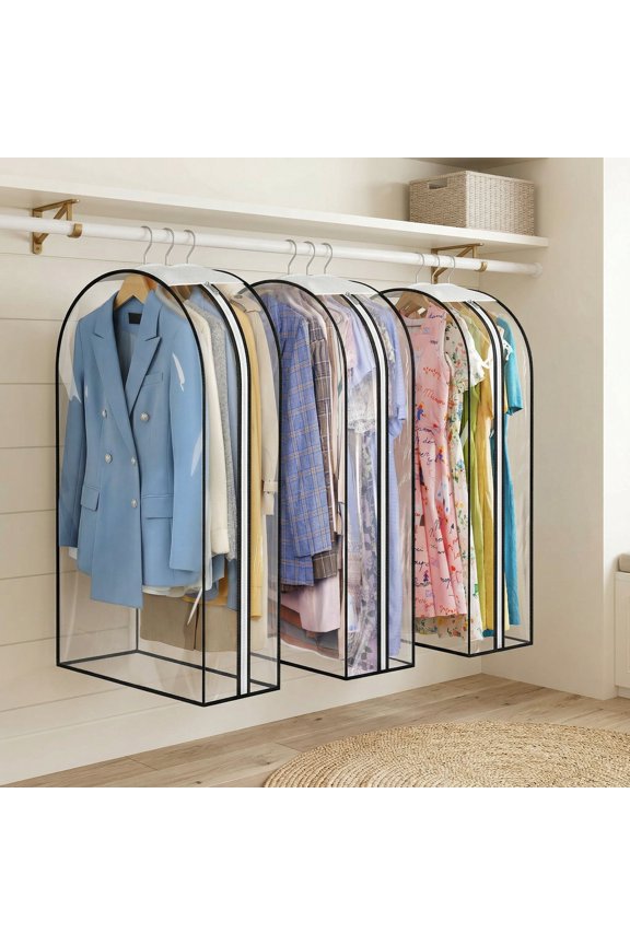 10 Inch Gusseted Clear Garment Bags for Hanging Clothes, 3-Pack, 23.6"x9.8"x43.3" Suit Bags for Closet Storage, Shirts, Coats, Dresses