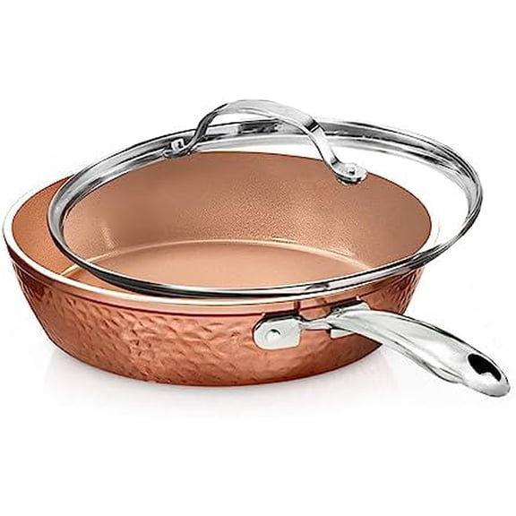 10 Inch Hammered Non Stick Frying Pans, Nonstick Frying Pan with Lid, Nonstick Pan, Ceramic Frying Pans Nonstick Skillet, Ceramic Pan, Non Stick Pan, Copper Pan, Dishwasher / Oven Safe