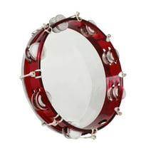 10 Inch Handheld Tambourine Double Row Tambourine Drum Set Percussion Instrument Musical Educational Toy Instrument for Church Performance Kids Adults with Tuning Key Red