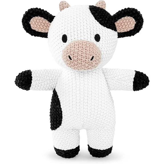10 Inch Handmade Knitted Cow Crochet Plush Doll, Soft Cotton Baby Snuggle Toy, Holiday & All Occasion Birthday Gift for Infants Boys Girls