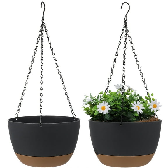 10 Inch Hanging Planter, 2 Pack Plant Hanger Indoor Outdoor, Self Watering Plant Pot Hanging Baskets Holder Plants for Garden Home-Gray