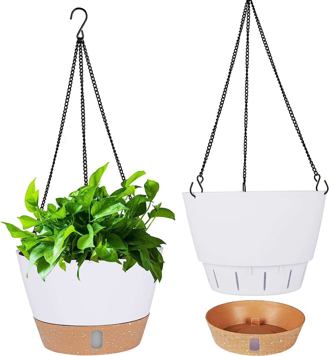 10 Inch Hanging Planters with Visible Water Level Tray Self Watering Plant Pot with Drainage