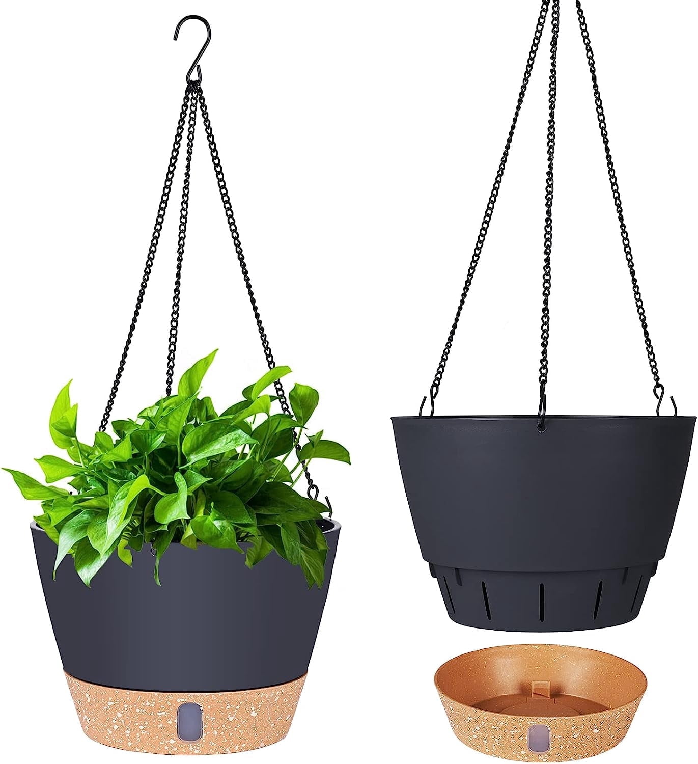 10 Inch Hanging Planters with Visible Water Level Tray Self Watering ...