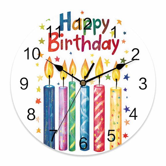10 Inch Happy Birthday Wall Clock, Colorful Candles Battery Operated Silent Non Ticking Clocks, Easy to Read Round Wall Clock for Kitchen/Living Room/Bedroom/Bathroom