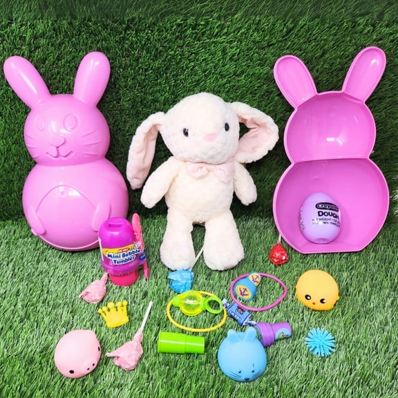 10-Inch Hard Shell Easter Bunny Egg Surprise Toys Inside Set- Bunny Plush Easter Eggs Candy - Egg Hunt Birthday Gifts for Kids Party Favors Spring Ready to Give Basket Stuffers Decoration