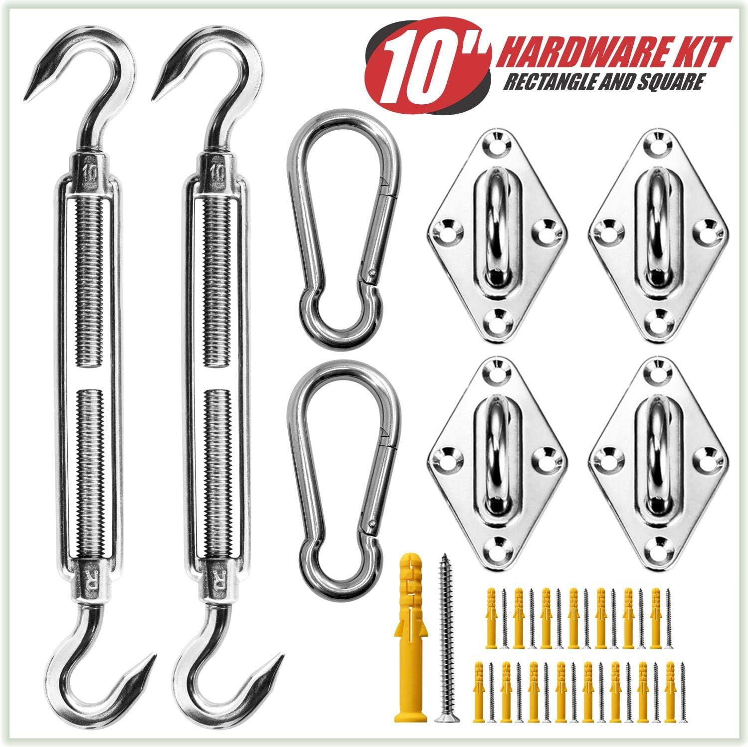 10 Inch Stainless Steel Hardware Kit for Rectangle and Square Sun Shade Sail Canopy