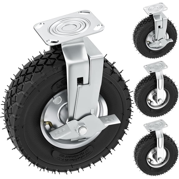 10 Inch Heavy Duty Casters Set of 4 with Brake, 1300 LBS Load Capacity, Locking Swivel Plate Industrial Wheels for Workbench, Cart, Trolley, Wagon and Shelves