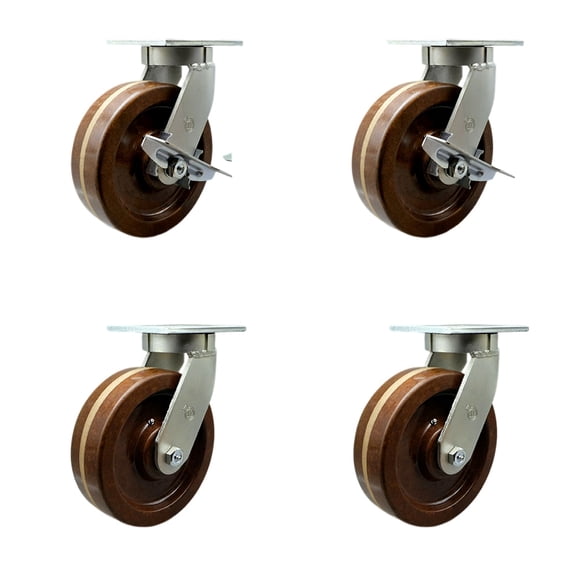 10 Inch Heavy Duty High Temp Phenolic Caster Set 4 Swivel Locks 2 Brakes SCC