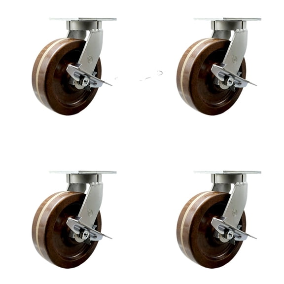 10 Inch Heavy Duty High Temp Phenolic Caster with Brakes and Swivel Locks Set 4