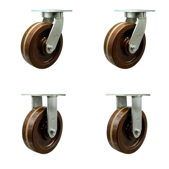 10 Inch Heavy Duty High Temp Phenolic Swivel Caster Set 2 Swivel Locks 2 Rigid