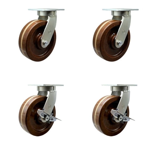 10 Inch Heavy Duty High Temp Phenolic Swivel Caster Set with 2 Brakes Set of 4