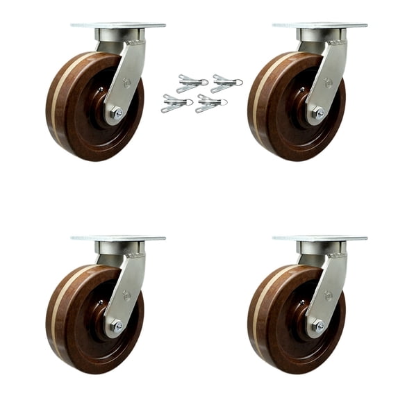 10 Inch Heavy Duty High Temp Phenolic Swivel Caster Set with Swivel Locks Set 4