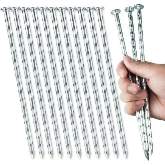 10 Inch Heavy Duty Landscape Stakes, Pack Galvanized Spiral Artificial Turf Nails for Paver Edging, Weed Barriers, Lawn