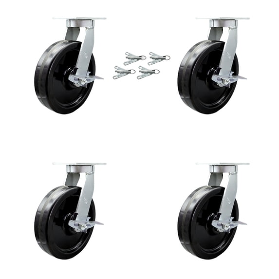 10 Inch Heavy Duty Phenolic Wheel Caster Set with Brakes and Swivel Locks Set 4