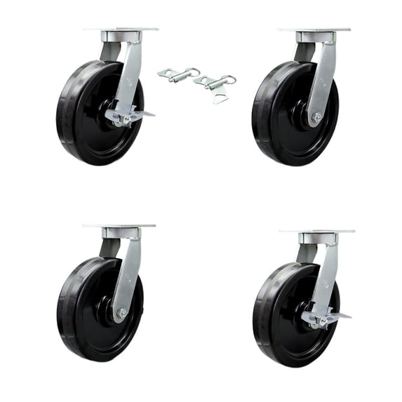 10 Inch Heavy Duty Phenolic Wheel Swivel Caster Set 2 Swivel Locks 2 Brakes