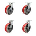 thumbnail image 1 of 10 Inch Heavy Duty Red Poly on Cast Iron Caster Set 4 Swivel Locks 2 Brakes, 1 of 2