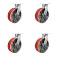 thumbnail image 1 of 10 Inch Heavy Duty Red Poly on Cast Iron Caster Set with Brake and Swivel Lock, 1 of 2