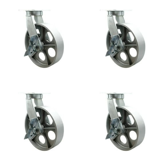 10 Inch Heavy Duty Semi Steel Cast Iron Swivel Caster Set with Brakes Set 4 SCC