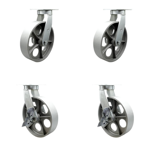 10 Inch Heavy Duty Semi Steel Cast Iron Wheel Swivel Caster Set with 2 Brakes