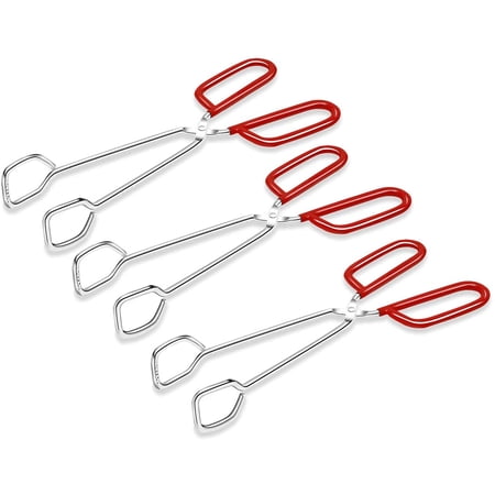 10-Inch Heavy Duty Stainless Steel Kitchen Tongs - Non-Slip Comfortable Red Grip, Scissor Design, Heat Resistant for BBQ and Cooking, Set of 3