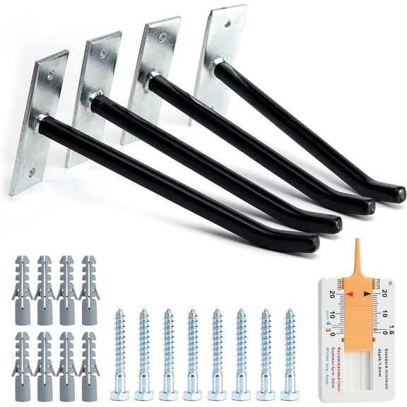 10-Inch Heavy Duty Steel Tire Rack Wall Mount (4-Pack) Anti-Slip Garage Tires Hooks for Tire, Wheel, Ladder, Bike & Tool Storage Garage Organization Hanger with Screws & Anchors, Black