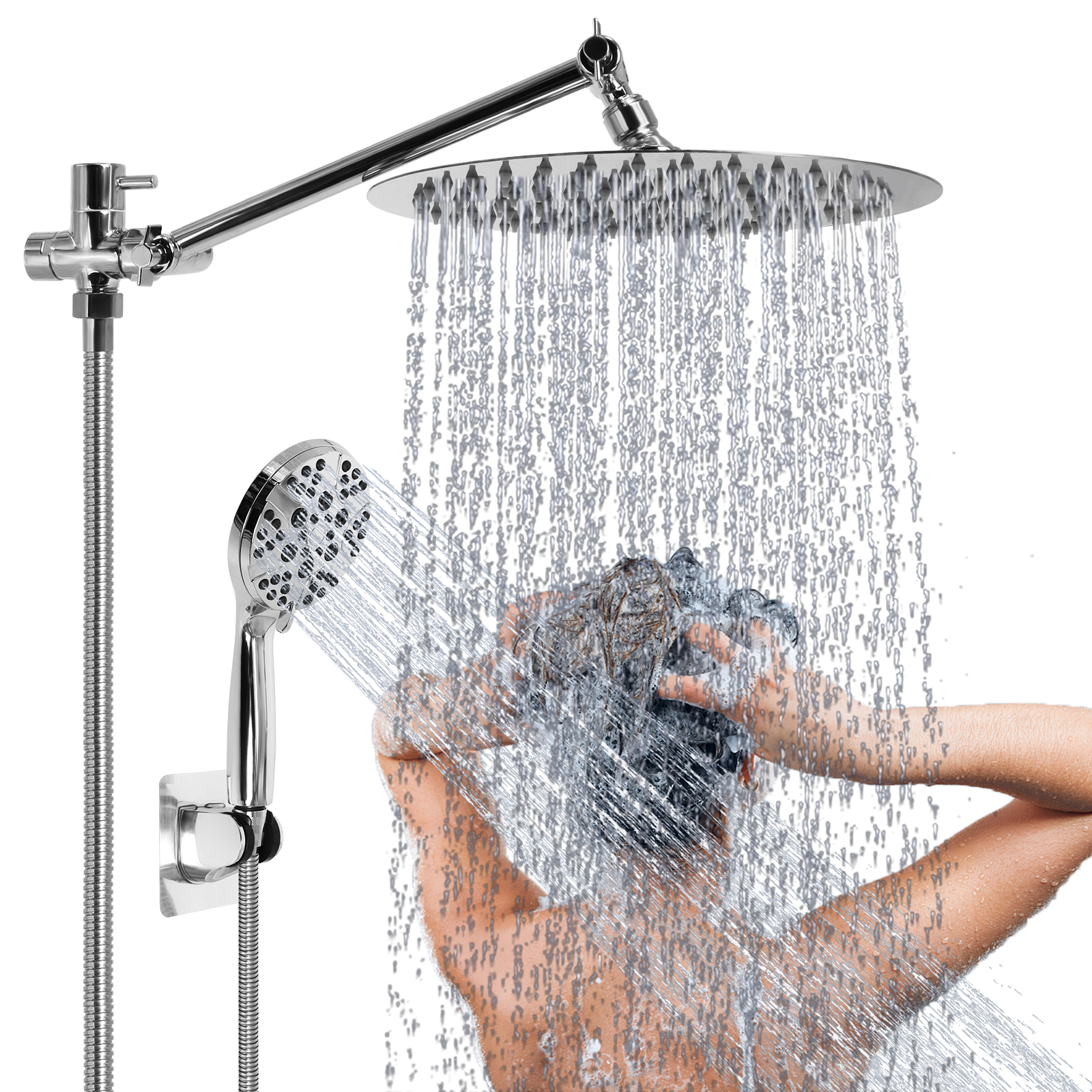 DreamSpa UltraLuxury 9Inch Square Rainfall Combo with PushControl Handheld Shower and Low