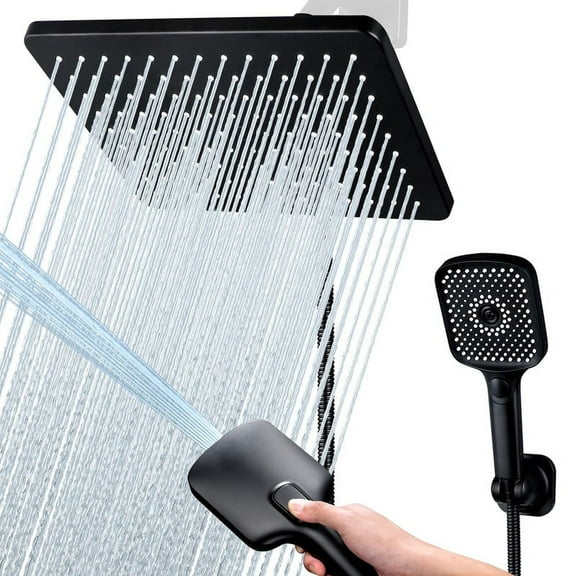 10-Inch High Pressure Rainfall Shower Head with Handheld Spray Combo, 4-Mode Handheld Shower Head Including Power Wash Function