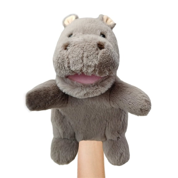 10 Inch Hippo Hand Puppet Plush Animal with Movable Mouth for Jungle Theme Storytelling Educational Play Interactive Family Game Props, Grey