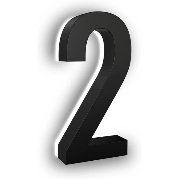 10 Inch Backlit LED House Number, Stainless Steel, 6000K Cool White, Black, Number 2