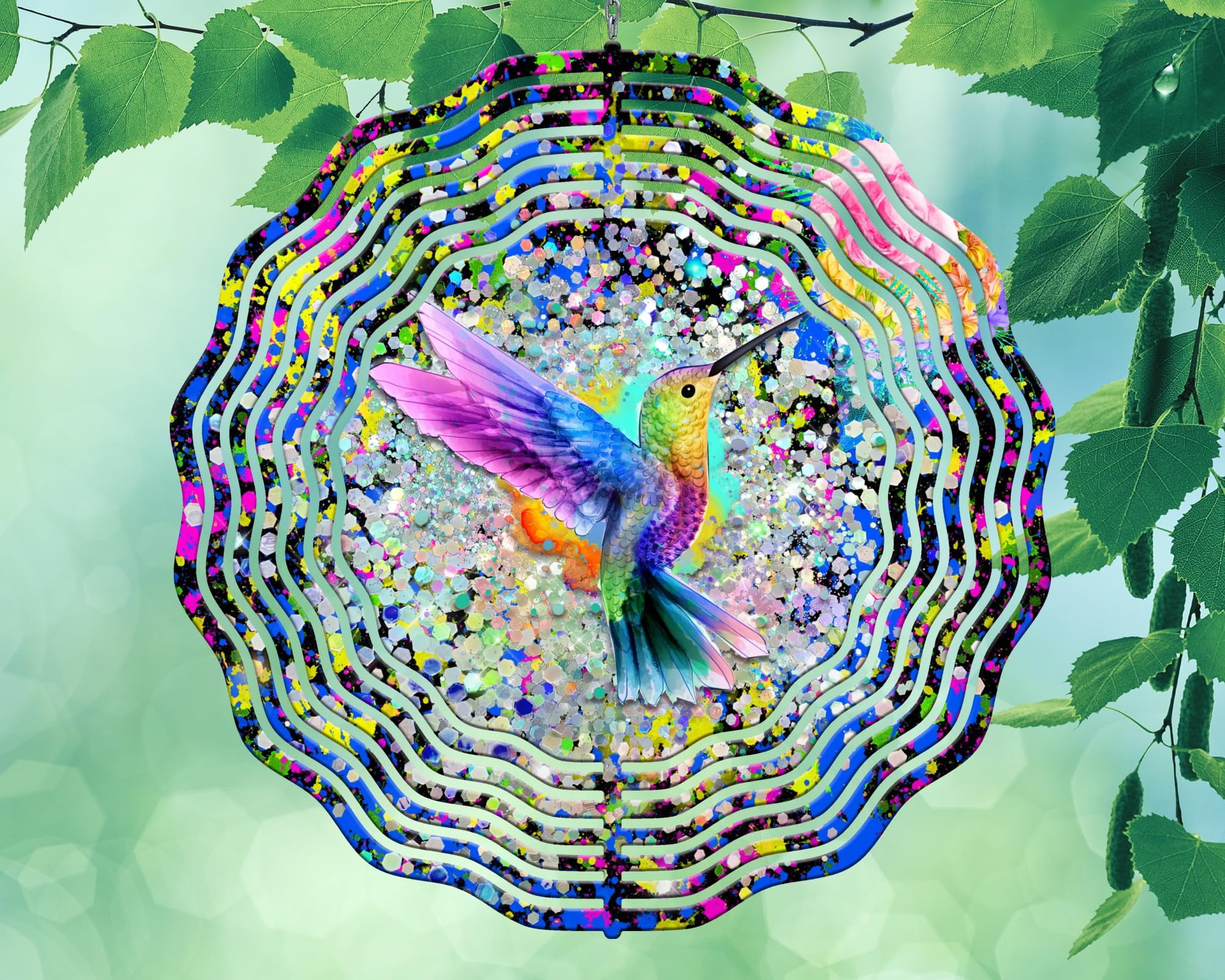 10 Inch Hummingbird Neon Paint Splotches Wind Spinner Yard Decor ...