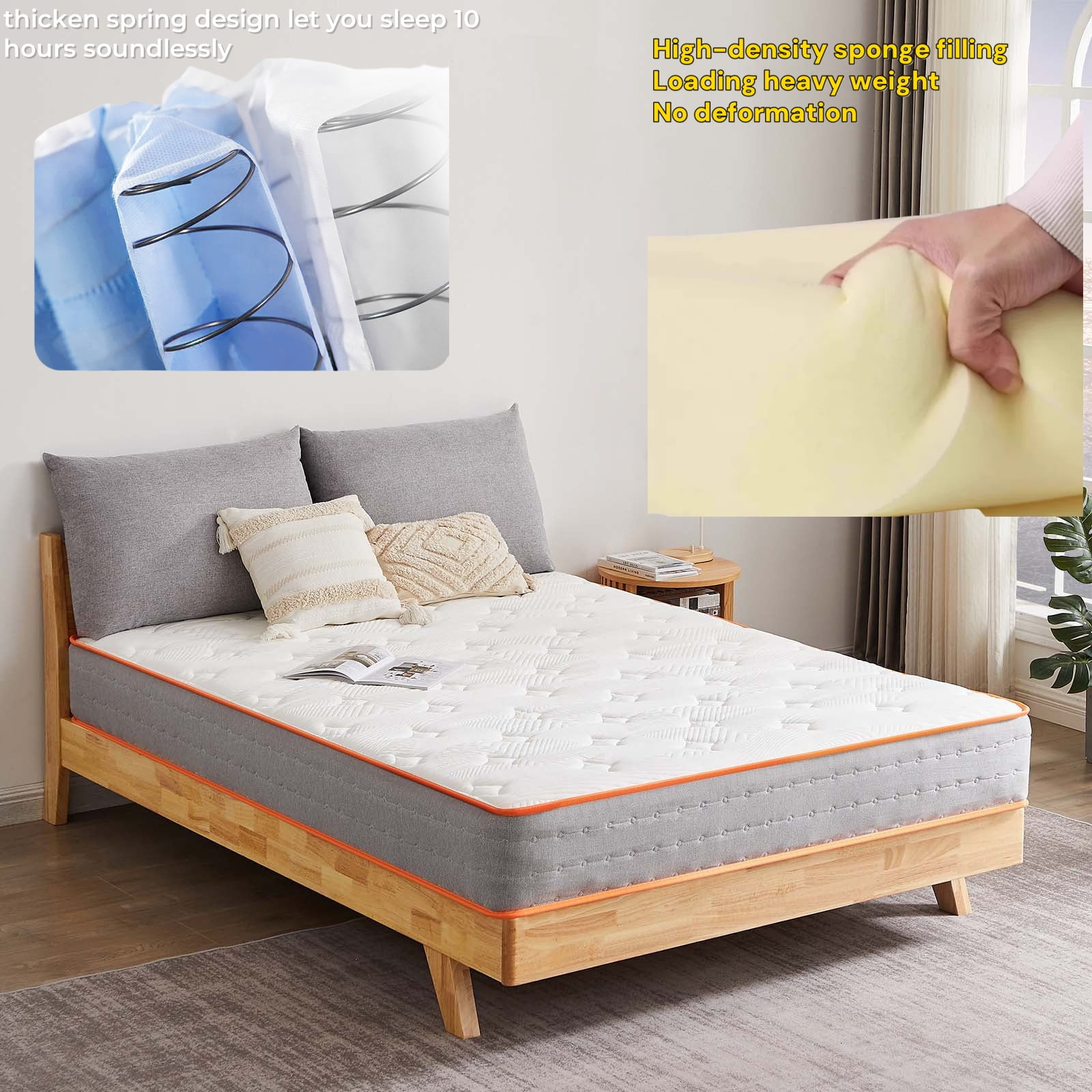 10 Inch Hybrid Mattress, Queen, Innerspring Bed Mattress, Pressuer Relief and Breathable, Bed in a box CertiPUR-US