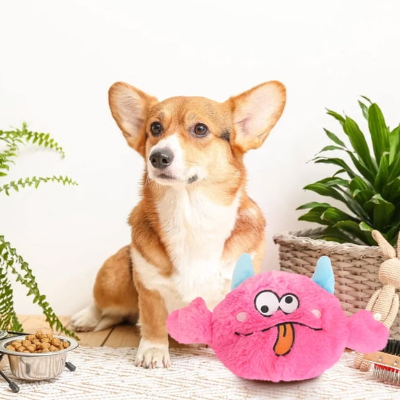10 Inch Interactive Moving Monster Dog Toy with Bouncing Squeaky Ball, Plush Vibrating Shake Toy for Small and Medium Dogs to Exercise