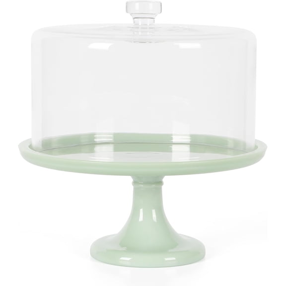 10-Inch Jadeite Glass Cake Stand with Clear Dome Cover