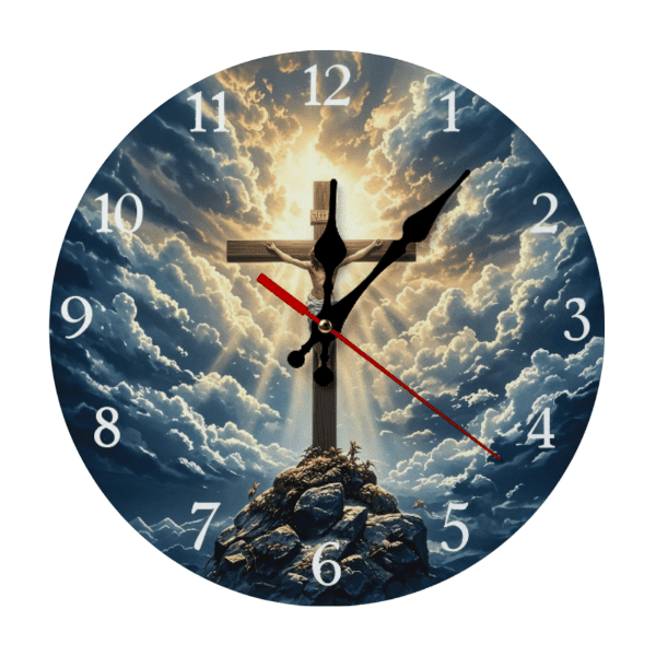 10-Inch Jesus Christ Crucifixion Wall Clock - Silent Wooden Religious ...