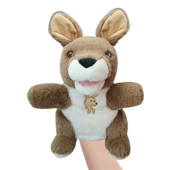 10 Inch Kangaroo Hand Puppet Plush Animal Toy with Movable Mouth for Storytelling Educational Play Role Play Props Home Theater Entertainment, Brown