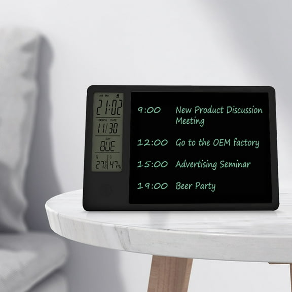 10-Inch LCD Writing Tablet with Calendar Temperature Humidity Display Alarm Clock Memo Pad for Office Home Use
