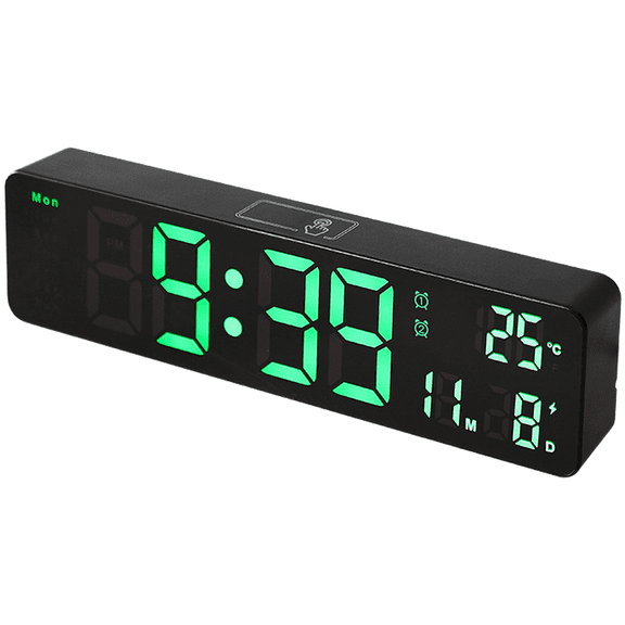 10 Inch LED Digital Wall Clock with Temperature Calendar Moon Phase Dual Alarm