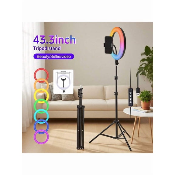 10-Inch LED RGB Ring Light Set, 38 Colors, Adjustable Tripod, USB Powered for Photography & Selfies