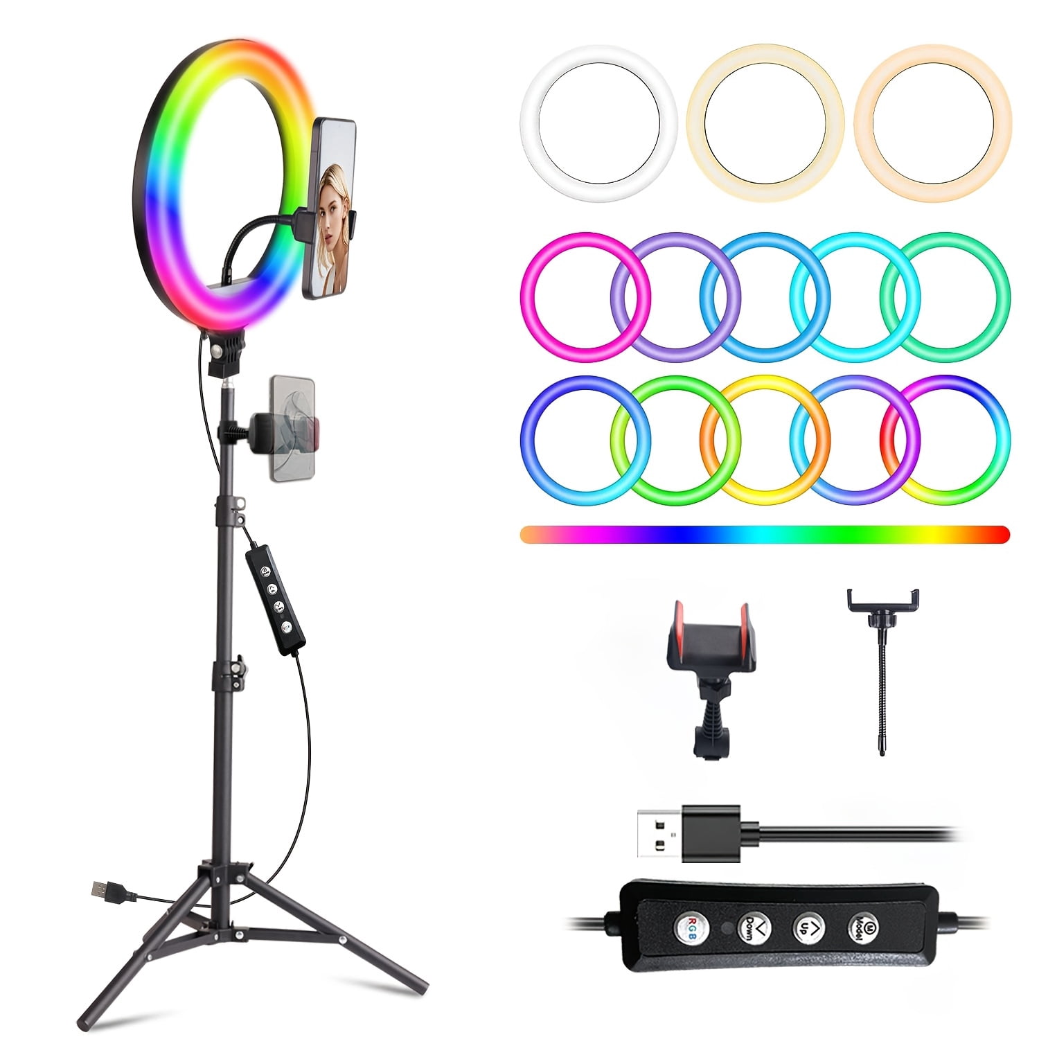 10-Inch LED RGB Selfie Ring Light with Tripod Stand, 38 Color Modes & USB Powered, Adjustable Brightness - Ideal Photographer Gift & Circle Light for Phone Selfies