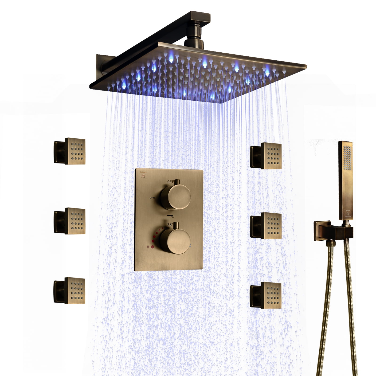 10 Inch LED Rain Shower Head System With Body Jets And Handheld, Luxury