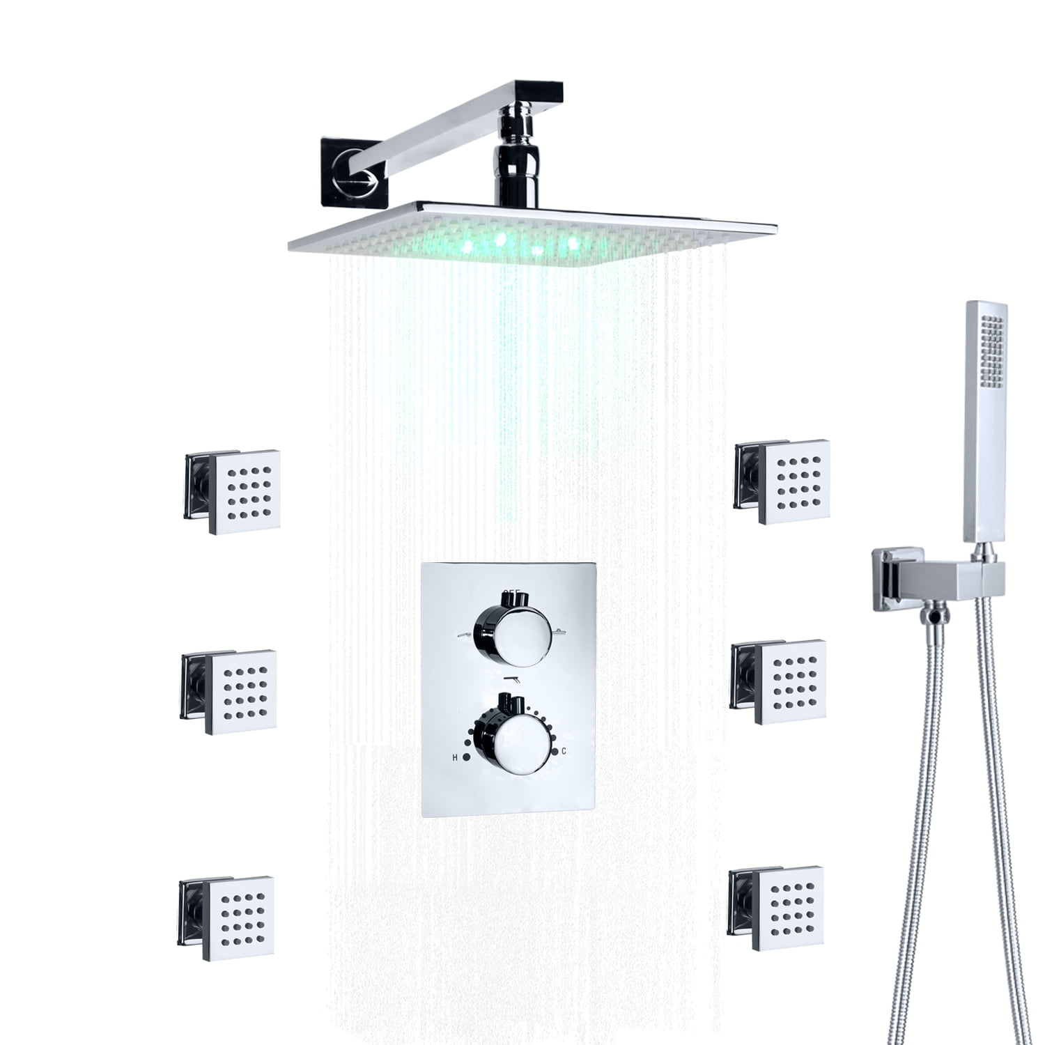 10 Inch LED Rain Shower Head System With Body Jets And Handheld, Luxury ...